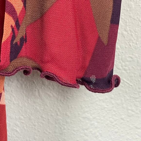 Logo Layers Lauren XL‎ Maroon Burnt Orange Floral Sheer Mock Neck Shirt - Picture 6 of 8